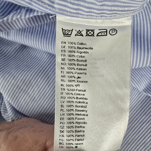 ETON Contemporary Blue/White Striped Long Sleeve Button Front Cotton Shirt 17 43 - Picture 12 of 12